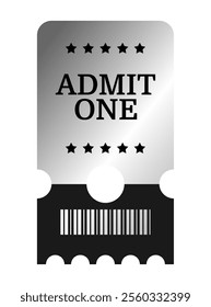 Vertical silver admit one ticket template design. Cinema, theater, casino, concert, opera, ballet, performance aluminium coupon. Metal gradient coupon. Vector illustration on white background