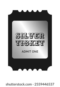 Vertical silver ticket template design. Cinema, theater, casino, concert, opera, ballet, performance chrome blank. Metal gradient coupon. Vector illustration on white background