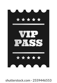 Vertical silver VIP pass template design. Cinema, theater, casino, concert, opera, ballet, performance coupon. Metal gradient text, black ticket. Vector illustration on white background