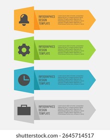 Vertical de Plantilla infográfica simple. Proceso de cuatro pasos con iconos y texto