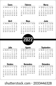 Vertical simple pocket calendar on 2022 year, spanish. Week starts from Monday. Vector template calendar for business on white background.