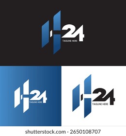 Um "H" vertical fica diretamente acima de um "24" aerodinâmico, oferecendo simetria compacta, com 3 versões do logotipo de cor preta, branca e azul