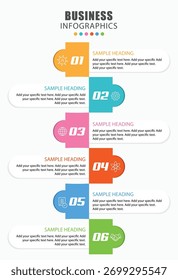 Vertical de seis pasos de línea de tiempo infografías Diseño de Plantilla
