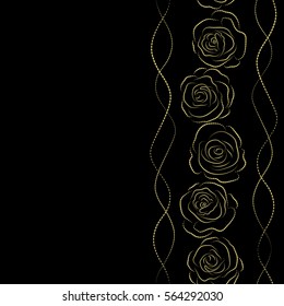 Vertical sketch with copy space (place for your text). Neutral and black vector roses silhouette petals.