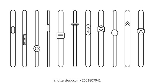 Conjunto de Ícones Verticais do Controle Deslizante - Controles de Interface do Usuário e Barras de Volume. Conjunto de vetores de barras de rolagem.