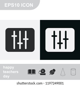 Vertical sliders, faders and potentiometers flat black and white vector icon.