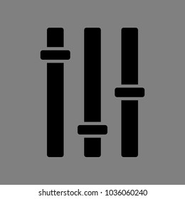 Vertical sliders, faders and potentiometers. Vector. Black icon on medium gray background. Isolated.