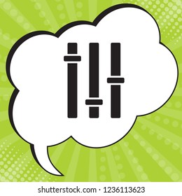 Vertical sliders, faders and potentiometers. Vector. Black icon in speech bubble at popart yellow green background.