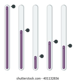 Vertical sliders with level indicator. Vector flat illustration isolated on white background.