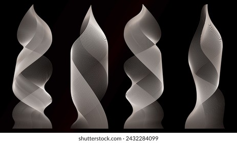 Vertical smoke trails. Fire flames or fluid aroma vapor steam with rainbow cigarette swirl. Vector transparent lines of heat stream, hot abstract liquid color flow.