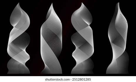 Vertical smoke trails. Fire flames or fluid aroma vapor steam with rainbow cigarette swirl. Vector transparent lines of heat stream, hot abstract liquid color flow.