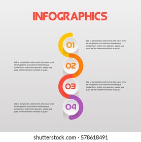 Vertical snake steps infographics - can illustrate a strategy, workflow or team work. Vector flat color