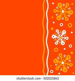 Vertical snowflakes pattern in orange colors with copy space (place for your text). Vector seamless pattern with stylized snowflakes.