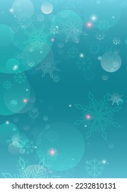 Vertical snowy abstract background, snowflakes, lights, bokeh, pale blue wallpaper