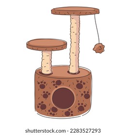 Vertical soft scratching post for a pet.  The kitten sharpens its claws. Cat Toy