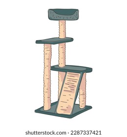 Vertical soft scratching post for a pet.  The kitten sharpens its claws. Cat Toy