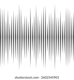 Vertical sound wave lines silhouette icon. A row of black waveform spikes. Isolated on a white background.