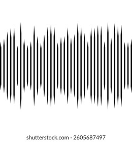 Vertical spikes sound wave silhouette icon. A row of black waveform lines. Isolated on a white background.