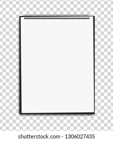 Vertical spiral notepad on transparent background. Vector illustration.