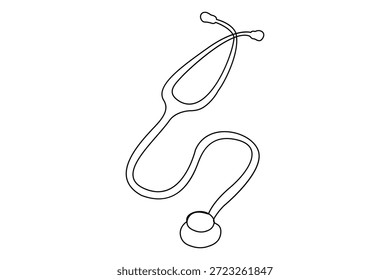 Estetoscopio de Vertical continuo de una línea de dibujo de herramienta médica minimalista sobre fondo blanco