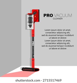 Vertical o stick pro aspirador. Fregona eléctrica de mano moderna con el envase para el polvo