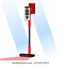 Vertical o aspiradora de palo. Fregona eléctrica de mano moderna con el envase para el polvo