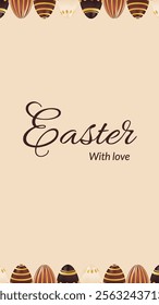 Vertical story template Easter theme with realistic chocolate golden eggs. Holiday greeting for social media post. Vector illustration