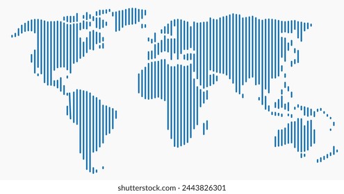 Vertical strip line world map on white background. Vector illustration.