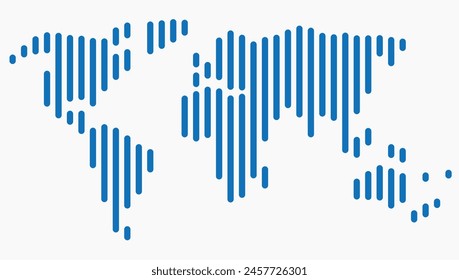 Vertical strip line world map on white background. Vector illustration.