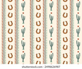 Rayas de Vertical Cactus del desierto y herradura Dibujado a mano Stryle Ilustración vectorial, diseño para la moda, tela, textil, Fondo de pantalla, envoltura y todos los estampados