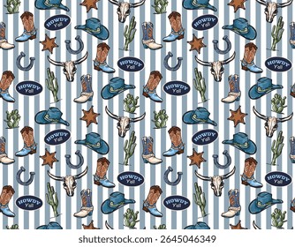 Vertical stripe Desert cactus and Horseshoe Hand drawn Stryle Vector Illustration , Design for fashion , fabric, textile, wallpaper , wrapping and all prints