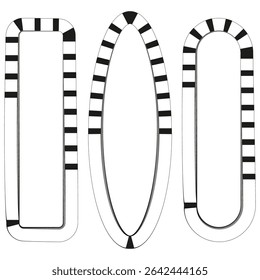 Vertical stripe frames. Oval rectangular shapes. Contrast outline design. Geometric vector element.