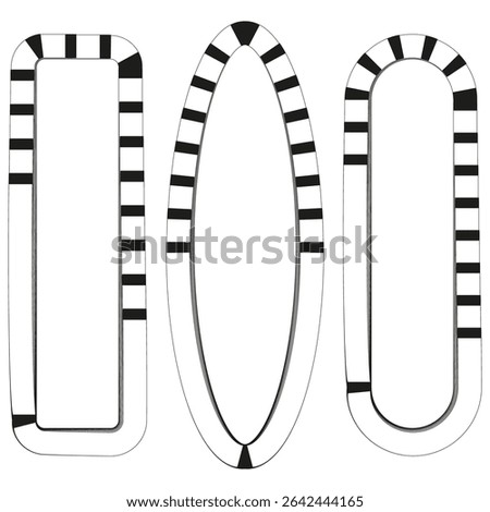 Vertical stripe frames. Oval rectangular shapes. Contrast outline design. Geometric vector element.