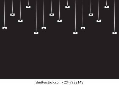Vertical stripe with hole square pattern vector. Design random hanging lines white on black background. Design print for illustration, textile, texture, wallpaper, background. Set 2