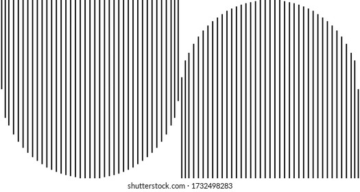 Vertical Stripe Of Pattern Vector. Design Lines Arc Shape Black On White Background. Design Print For Illustration, Artwork, Textile, Texture, Wallpaper, Background. Set 1