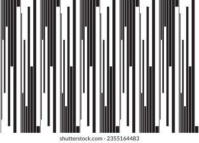 Vertical stripe of pattern vector. Design lines random black on white background. Design print for illustration, textile, texture, carpet, wallpaper. Set 6