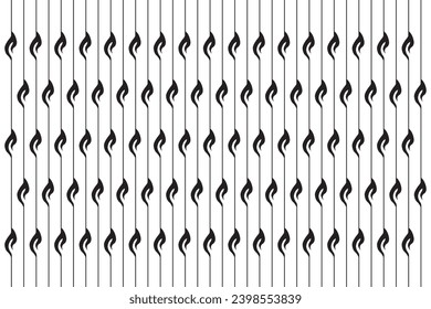 Vertical stripe of regular pattern. Design fire symbol black on white background. Design print for illustration, textile, wallpaper, background. Set 3