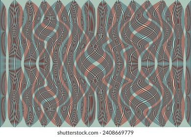Vertical stripe of regular pattern. Design fantasy red and blue on light blue background. Design print for illustration, textile, wallpaper, background. Set 15
