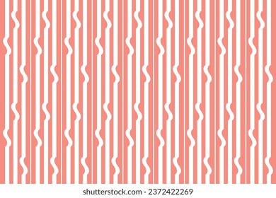 Vertical stripe with s shapes of regular pattern. Design random lines white on pink background. Design print for illustration, textile, wallpaper, background. Set 6