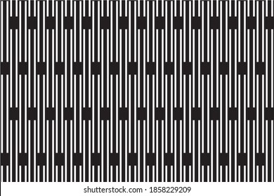 Vertical stripe with square holes of pattern vector. Regular line white on black background. Design print for illustration, texture, material, wallpaper, background. Set 1
