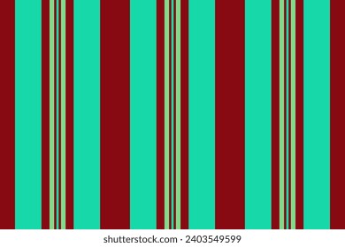 Vertical stripe texture of pattern textile fabric with a background lines seamless vector in red and teal colors.