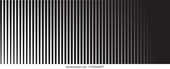 Efecto de transición de franja de Vertical. Líneas paralelas repetidas que se mueven de gruesas a delgadas en gradiente suave. Monocromo bg.