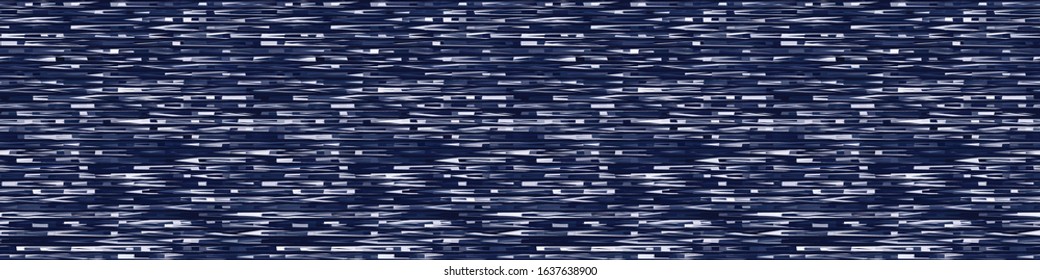 Vertical stripe variegated texture border bBackground. Denim gray indigo blue blended line seamless pattern. Masculine broken stripe banner. For trendy triblend melange ribbon trim. Vector Eps 10