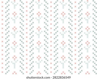 Vertical striped cross stitch embroidery floral seamless pattern, alternating geometric vines and buds with adjustable stitch thickness, elegant retro needlecraft texture for botanical wallpaper