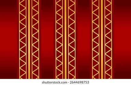 Vertical striped pattern in red and gold with geometric accents, forming a luxurious background design.