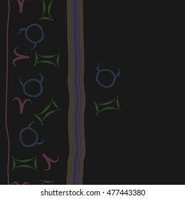 Vertical striped  pattern of zodiac signs, seamless. Hand drawn.
