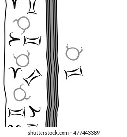Vertical striped  pattern of zodiac signs, seamless. Hand drawn.