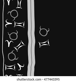 Vertical striped  pattern of zodiac signs, seamless. Hand drawn.