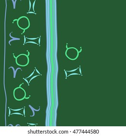 Vertical striped  pattern of zodiac signs, seamless. Hand drawn.