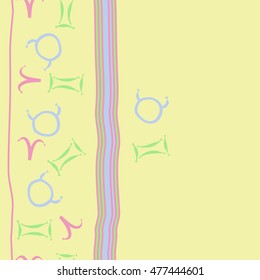 Vertical striped  pattern of zodiac signs, seamless. Hand drawn.